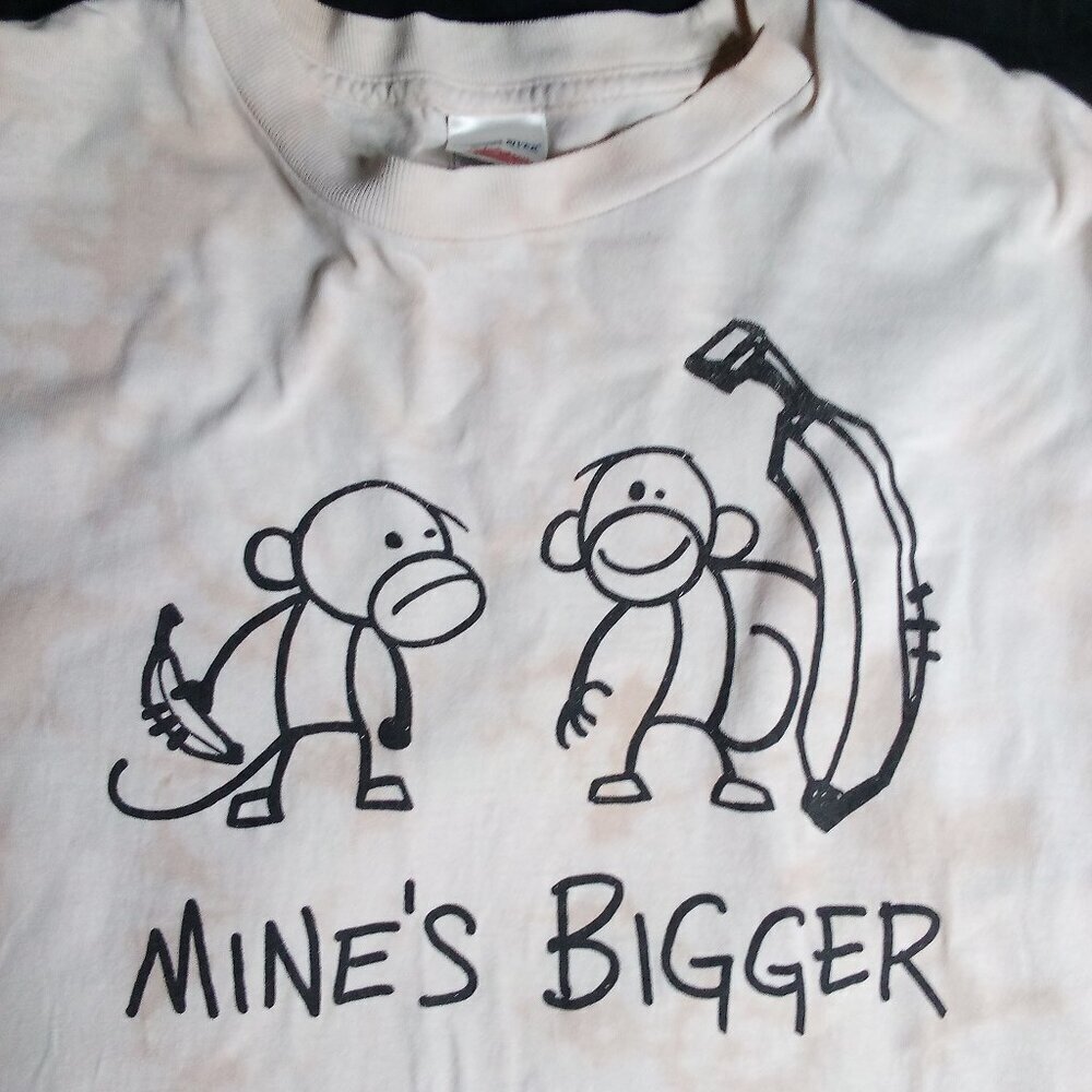 Vintage Y2K Mine's Bigger Monkey Stick Figure Parody Joke Tie Dye T-Shirt